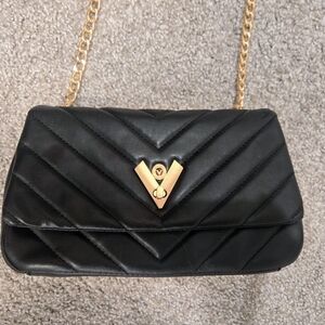 Valentino Orlandi Black Quilted Mini Crossbody Bag Gold Chain Strap